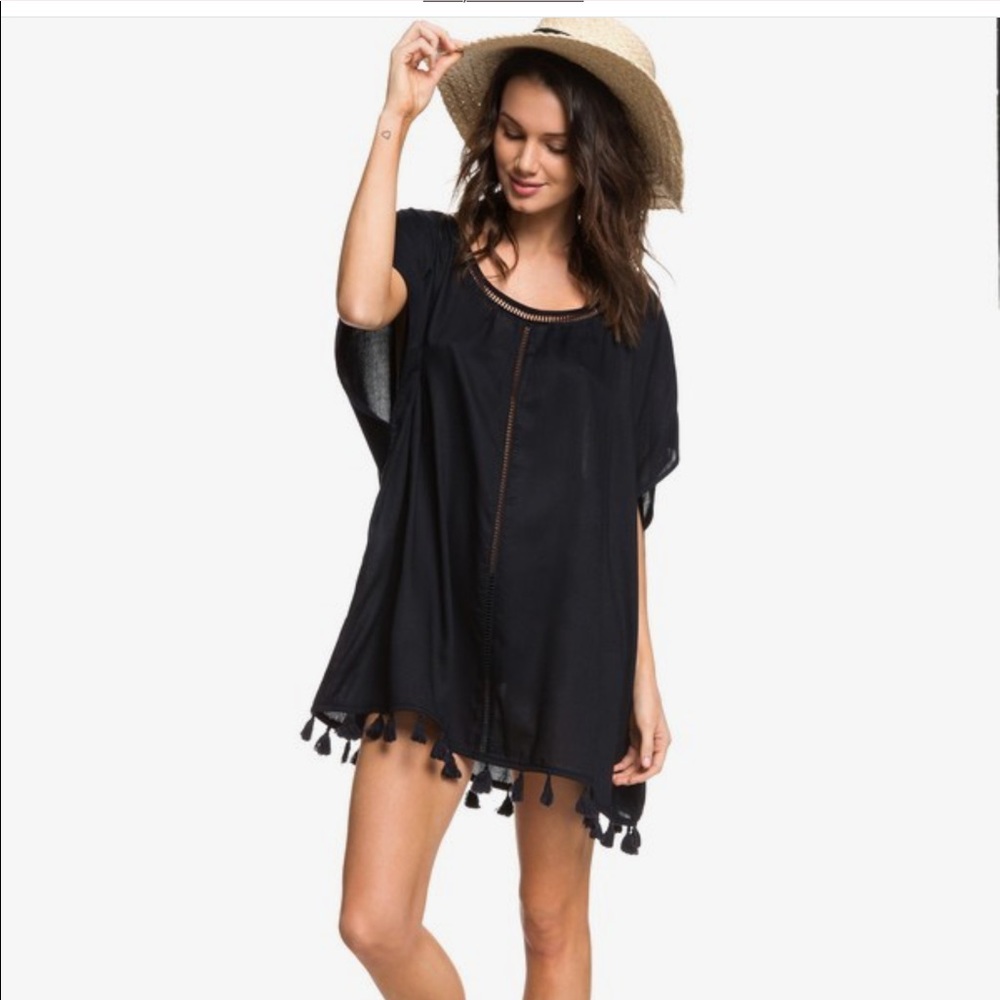 NWT Roxy Black Poncho Summer Dress with Tassels